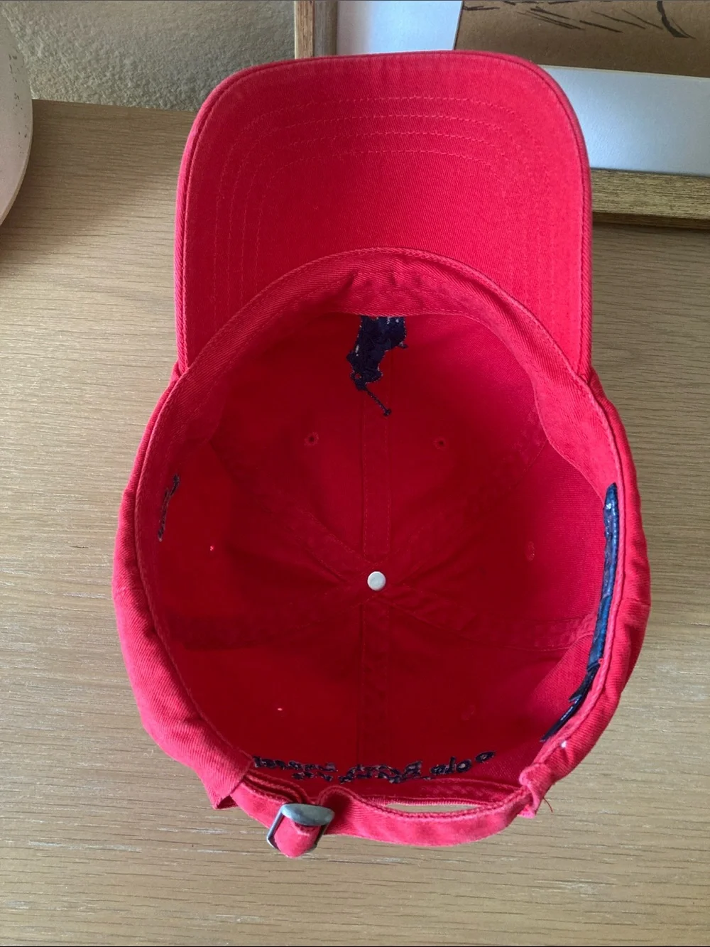 Polo Ralph Lauren Red Baseball Cap Vintage with Navy Pony and embroidery back